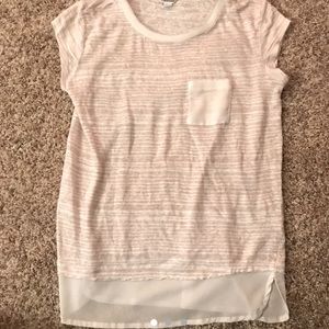 Calvin Klein white/cream t-shirt with sheer detailing at the bottom